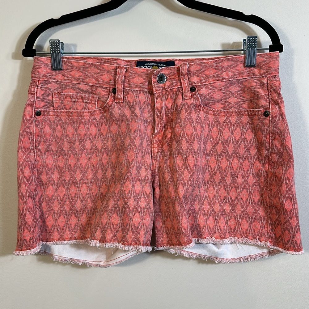 Lucky Brand Abbey Frayed Cuff Pink Pattern Print Boho Women Short Size 6 / 28